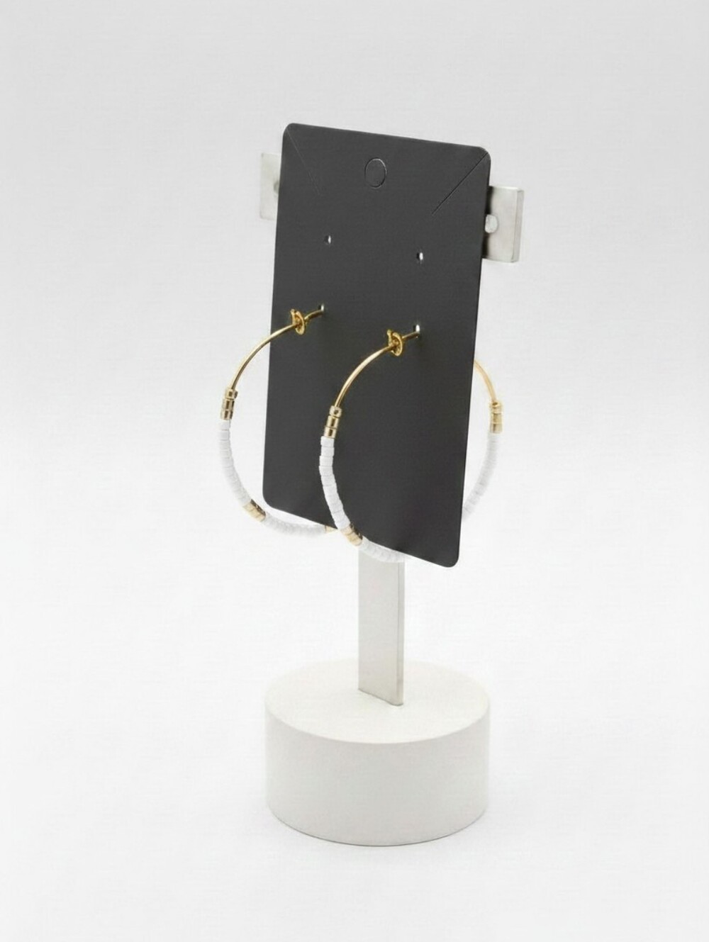 Gold Hoop Earrings with White Beaded Accent